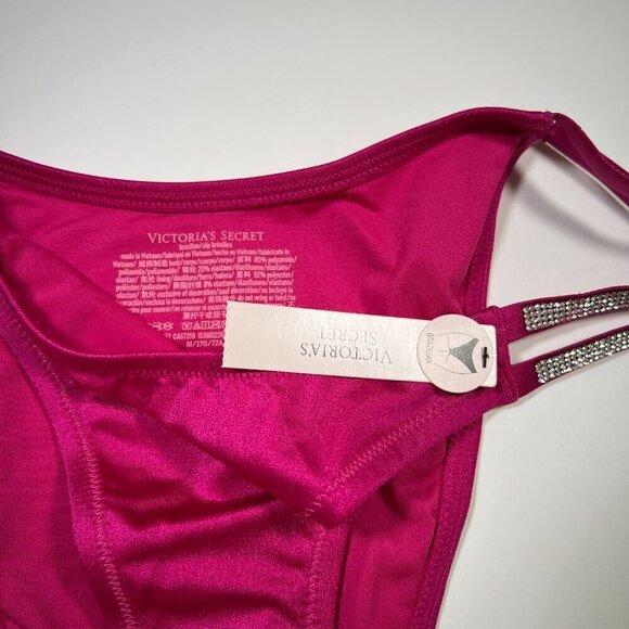 Victoria Secret Medium M Cheeky Brazilian Bikini Bottom Shine Strap Berry Blush - Picture 7 of 7